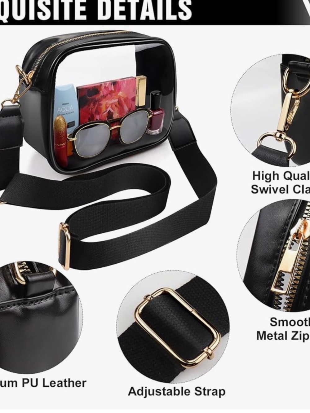 “Brand New”, Never Used Clear Crossbody Bag with Black Trim and Adjustable Strap - Picture 9 of 9